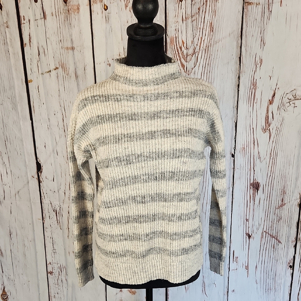 American Eagle Outfitters Off White Gray Knit Sweater Cotton Blend Mock Neck XS